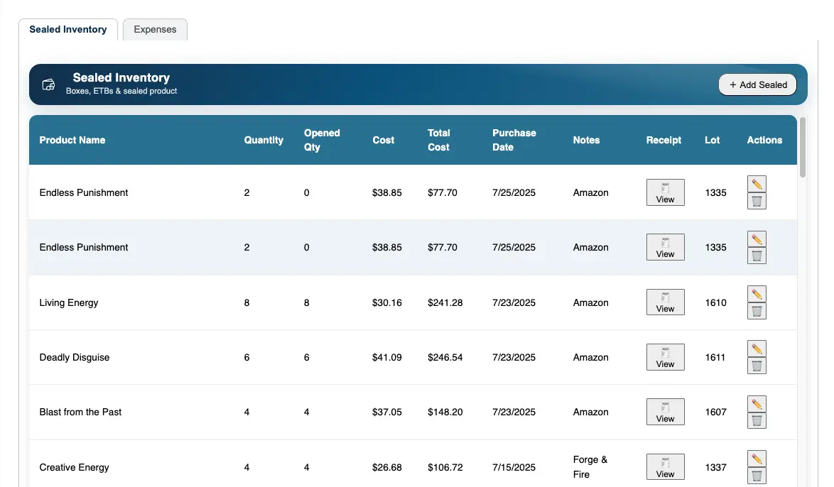 Expenses page