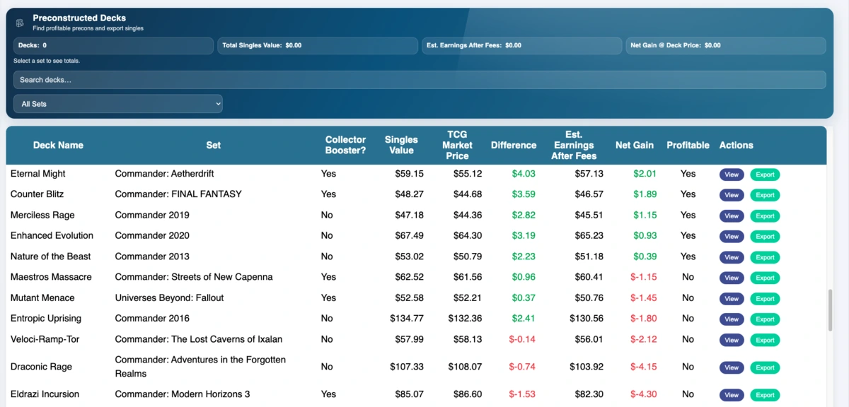 Transactions page