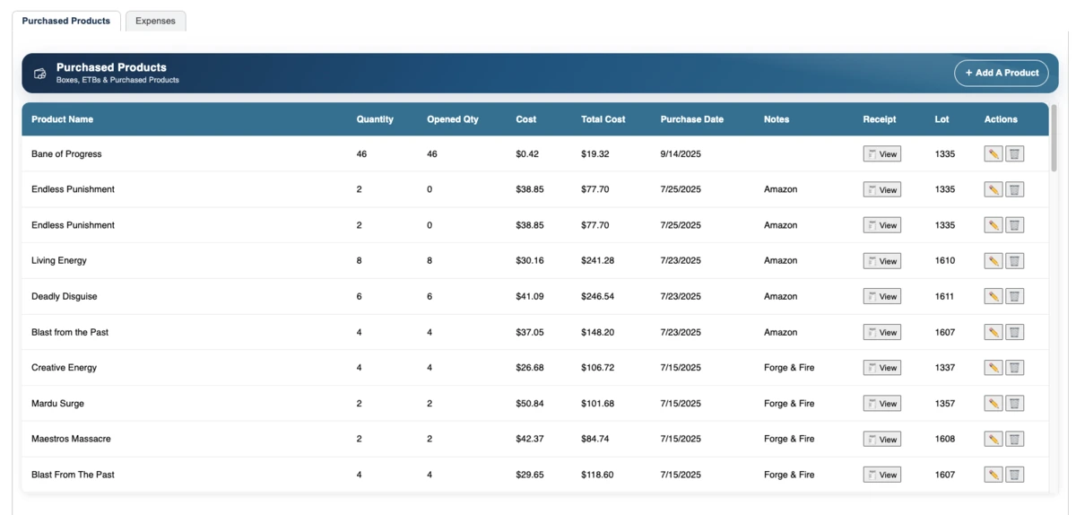 Expenses page