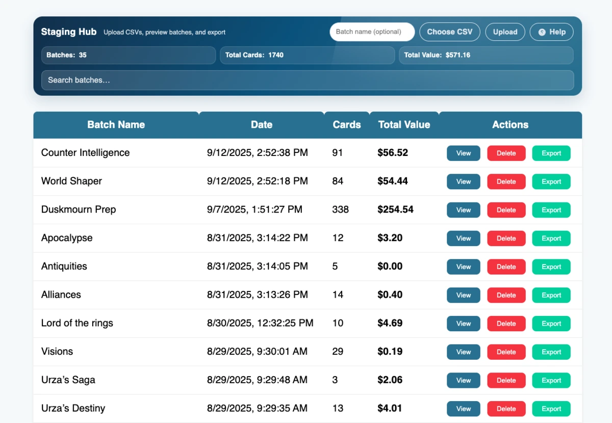 Transactions page